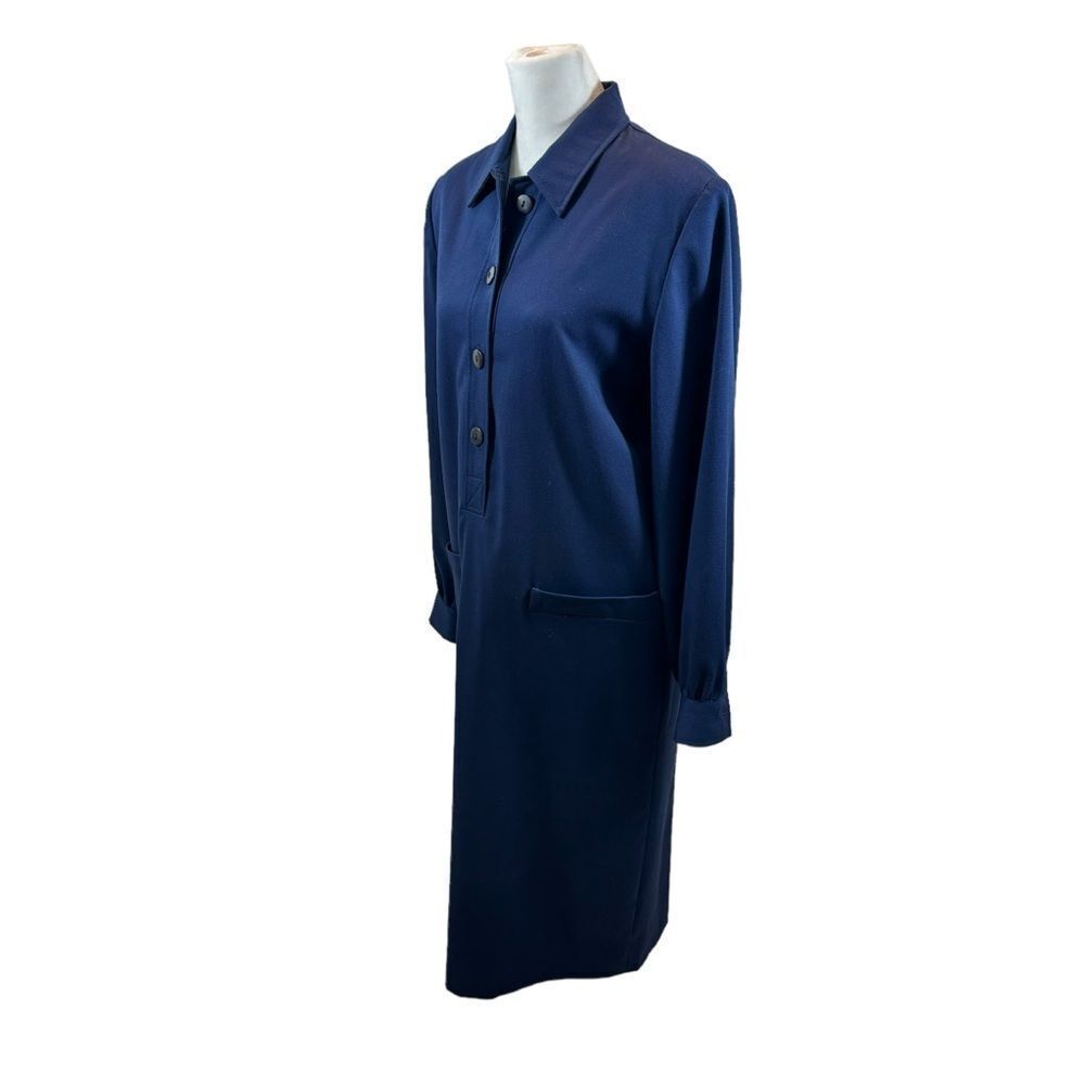 Vintage Brownstone Studio Brand Navy‎ Blue Long Sleeve Shift Dress Size 8